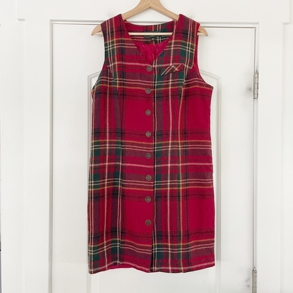 Vintage Bushwacker USA Wool Plaid Button Front Dress - 12 - Picture 1 of 7